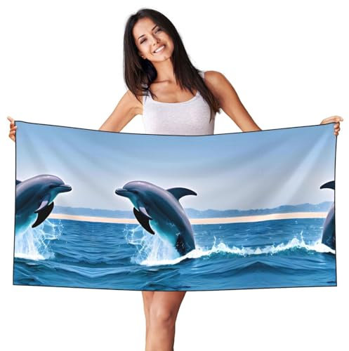 PHAYAH Jumping Up Dolphins Beach Towels Quick Dry, Soft Sand Free Pool Bath Outdoor Travel Towel for Camping Swimming Yoga
