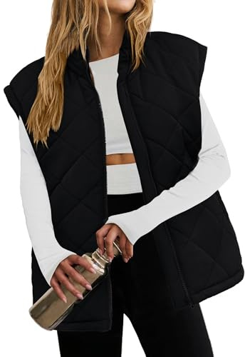 ZEAGOO Chaleco corto sin mangas para mujer, chaleco acolchado ligero para otoño, chaleco cálido, chaqueta de invierno, cuello alto, chalecos con cremalleras S-XXL
