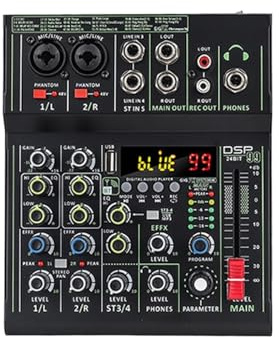 Ljudmixer, 4-kanals Ljudmixer, Mini Bärbar, Bluetooth, USB-uppspelning, Inspelning, 99 Effekter, DJ-kontroller,PC, inspelningsstudio och spel