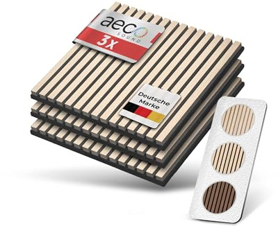 Aeco Sound® Akustikpaneele Holz – 3er-Set | 60x60cm | Echtholz Eiche & Akustikfilz Schwarz – 3D Wandpaneele für Schalldämmung & Wandverkleidung Innen