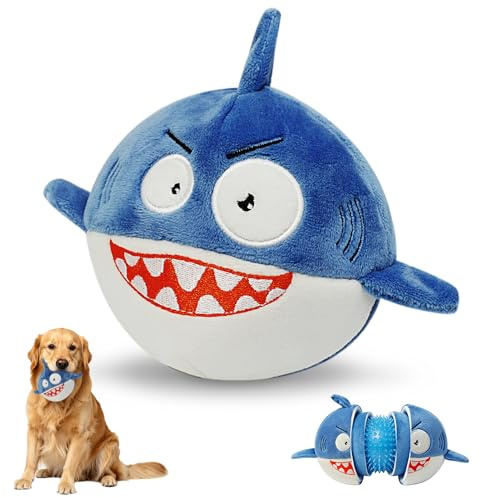 LLParty Dog Toys for Aggressive Chewers, 3-in-1 Rip & Reveal Shark | Tough Squeaky Dog Toy with No Stuffing and Crinkle. Interactive Pet Chew Ball and Birthday Present in Gift Box