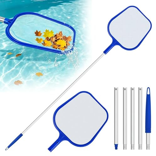 PlsMupn Retino Piscina Professionale, 158cm Raccogli Foglie Piscina con Asta Telescopica, Rete a Maglia Fine dello Skimmer, per Piscina Foglie e Detriti per Pulizia, Spa, Stagni
