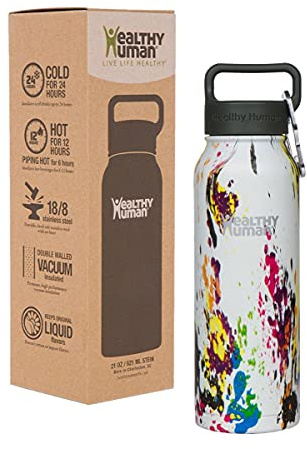Healthy Human Stainless Steel Water Bottle, Double Walled Vacuum Insulated Tumblers, Travel Bottles with Leak Proof Lid for Adults, Picnic, Camping, Hiking, Outdoor, 16 oz (473 ml), Art Deco