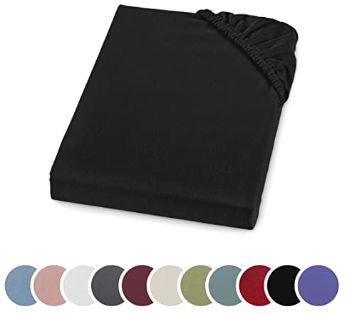 sleepling Biber Spannbetttuch, Feinbiber Spannbettlaken, Made in Germany, 100% Baumwolle, Matratzen bis 23 cm Höhe, Rundum Gummizug, Ökotex, waschbar 60 Grad, 140 x 200, schwarz