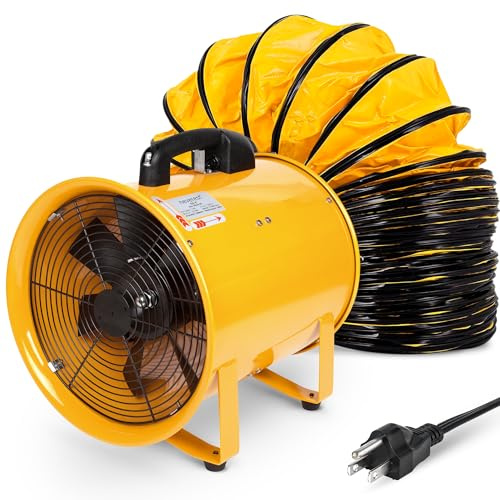 neverest® 12-Inch Industrial Blower Fan, High-Powered 2400 CFM Portable Blower/Exhaust Fan with 32ft Flexible Hose, 7ft Cable/Plug, Heavy-Duty Exhaust Fan for Construction, Workshops