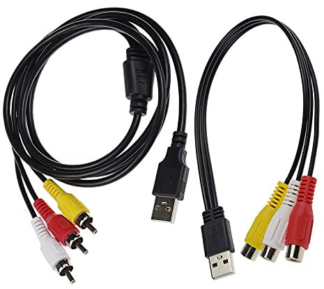 OTOTEC 2pcs USB to 3RCA Adapter USB to 3RCA Connector Cable Jack Splitter Audio Video AV Camcorder Composite Adapter Set-top Box Lead Cable for USB-enabled TVs and PCs