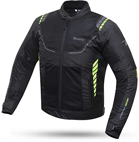 DEGEND BREEZE EVO | Motorcykeljacka Man med skydd - Vattentät ventilerande jacka med ventilation - Motorcykelkläder - Motorcykeljacka - Storlekar (S-6XL), Svart Fluor, M