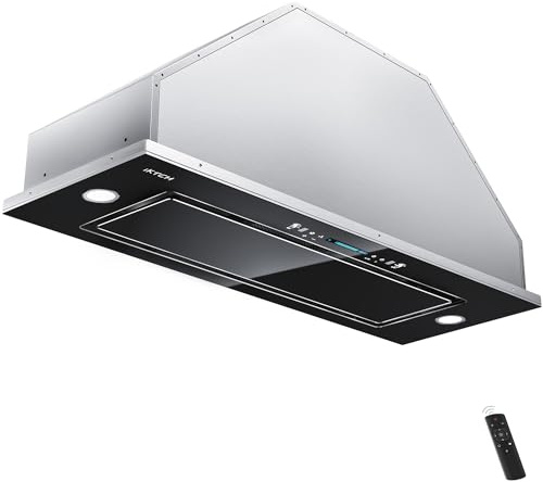 IKTCH New 30 Range Hood Insert, 900 CFM Ducted/Ductless Range Hood with 4 Speed Fan, Black Stainless Steel & Tempered Glass and Gesture Sensing&Touch Control Making life Smarter