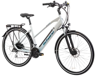 F.lli Schiano E-Wave, Electric Bike for Adults, 28 Trekking Bike, 36V 11.6Ah Removable Battery, 250W Motor, 50Nm, Commuter Ebike, Silver-Blue