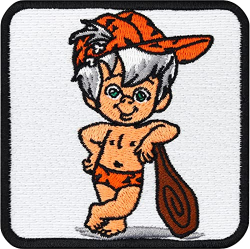 Bam Bam flintsten påsy/stryka på | Bamm Bamm Rubble Flintstones Patch Broidery | Cartoon rolig strykbild jeanslappar | 75 x 75 mm