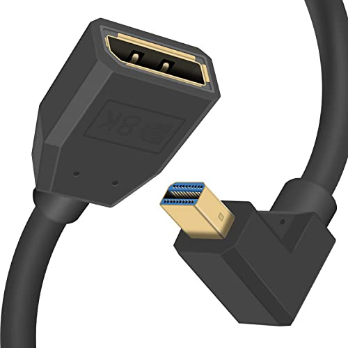 Duttek Mini Displayport to Displayport Cable, 8K Mini Displayport Down Angle Male to Displayport Female Extension 1.4 Cable Bi-Directional Transmission Displayport to Mini Displayport Cable 0.3M