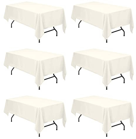 BRILLMAX 6 Pack Ivory Tablecloths 60 x 102 Inch for 6ft Rectangle Tables - 150 GSM Polyester Fabric, 15 Standard Drop, Water, Stain & Wrinkle Resistant Cloth Cover for Wedding Banquet Dining Buffet