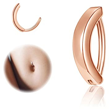 ZS 14G Clicker piercing navel för kvinnor, navelpiercing silver 925 omvänd böjd navel barbell smycken kroppssmycken, 8mm, 10mm, 12mm, Sterlingsilver, Ingen ädelsten