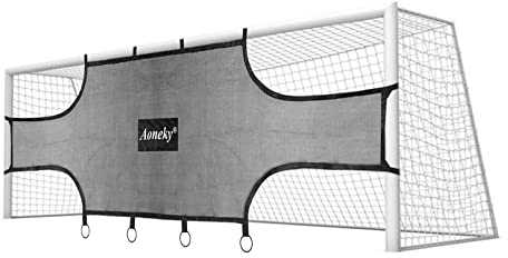 Aoneky Official Size 24x8 FT Soccer Goal Target Net with 4 Scoring Zones, Heavy Duty Polyethylene Training Net for Shooting Accuracy, Includes Stakes and Carry Bag for Indoor Outdoor Practice