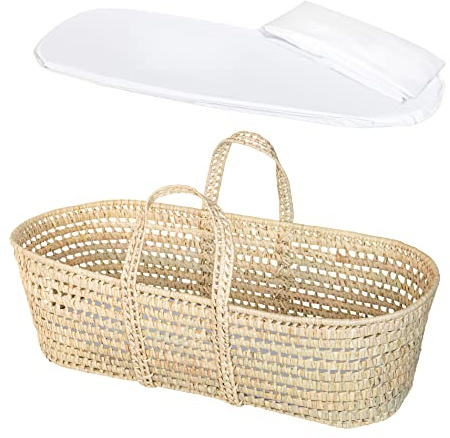 Baby Wicker Moses Basket, Natural Look Baby Basket - Baby Carrier with Mattress and Sheet