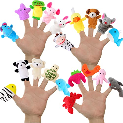 JEFFOUOO 20 Stück Fingerpuppen,Tier Fingerpuppen Set,Finger Plüschtier für Kinder, Fingerpuppe für Fingerpuppen Party Weihnachten Oster und Kinderparty