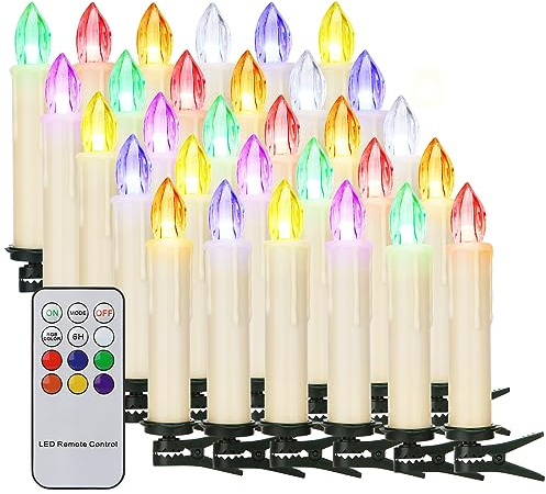 yunsheng Candele per albero di Natale RGB con telecomando timer, LED senza fili, dimmerabili, colorate, a batteria, senza fiamma, IP64, decorazione natalizia