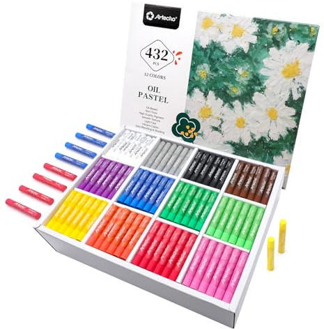 Artecho Ölpastelle Satz von 12 Farben 432 Stück, weiche Ölpastellkreiden für Kunst Malerei, Zeichnung, Mischen, Ölkreiden Pastellkreiden Kunstzubehör für Künstler, Anfänger, Studenten, Lehrer