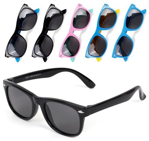 TPEE Flexible Frame Polarized Sunglasses, Kids & Toddler Sunglasses with UV400 Protection for Beach, School or Party, Black