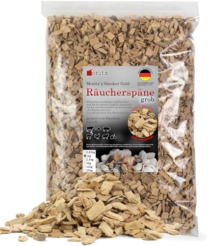 Moritz 1kg virutas para ahumar Haya Gruesa 6-12 mm ahumar I ahumar en frío Pescado Carne Salchicha Queso Verduras también para Barbacoa I Asar harina para ahumar