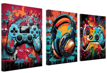 Kepuarm 3 Stück Gaming Poster mit Rahmen,Gaming Bilder,Wandbilder Set Wohnzimmer,Wandbilder für Jungen Teenager Schlafzimmer Spielzimmer Kinderzimmer Geschenk Dekor 30×40cm（12×16in） (12x16inch,Bunt)