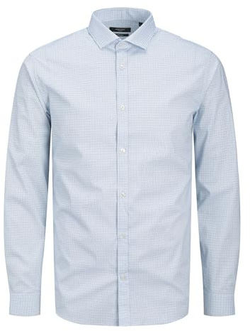 JACK & JONES Jprblablackpool Print L/S Shirt Sn, Chambray Blue, S Hommes