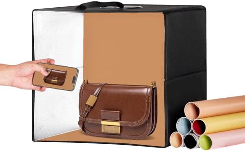 VEVOR Caja de Luz para Estudio Fotográfico 31x31 cm 3000-5600K Caja de Fotos para Fotografía 3 Temperaturas de Color 120 Luces Led 6 Fondos CRI ≥95 Tela Suave y Ligera para Fotografía de Producto
