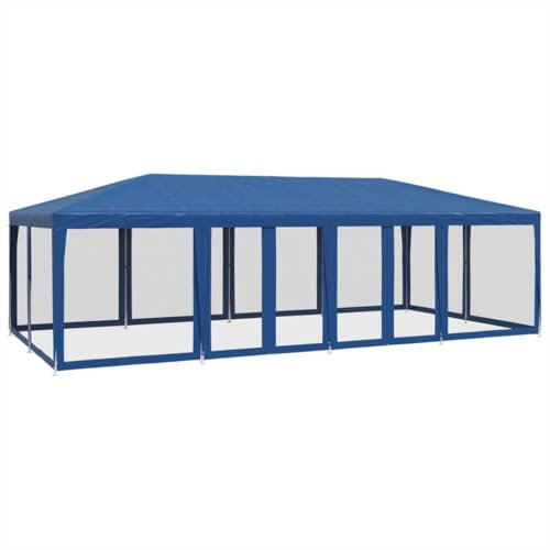vidaXL Carpa para Fiestas con 12 Paredes de Malla HDPE Azul 8x4 m, Tienda, Tienda de jardín, cenador de Camping, toldo cenador, cenador toldo