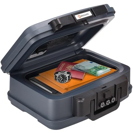 Brihard Caja Fuerte Ignífuga - Caja Fuerte Portátil Certificada 2017, A4 - Caja de Seguridad Resistente al Agua - Caja Caudales con Código para Objetos de Valor y Documentos 16,5 x 38,2 x 32,2 cm