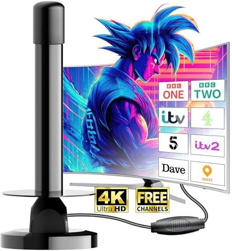 TV Aerial - Aerial Freeview Aerial with Signal Booster, Strong Magnetic Base for Easy Installation, Smart TV Aerial for 4K/1080P, Compatible with All TVs
