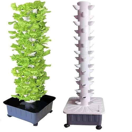 Sistema de cultivo hidropónico en torre, sistema de cultivo hidropónico en interiores, torre de cultivo vertical, 15 capas para 45 plantas con bomba y tanque de agua móvil, cultivo sin suelo, kit de
