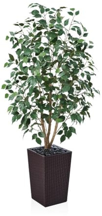 VeriNatural Artificial Ficus Tree 150 cm - Lifelike Fake Plant with Real Wooden Trunk, Green Silk Leaves - UV Resistant Faux Tree with Brown Taper Planter for Home Indoor and Outdoor Decoration, VN129