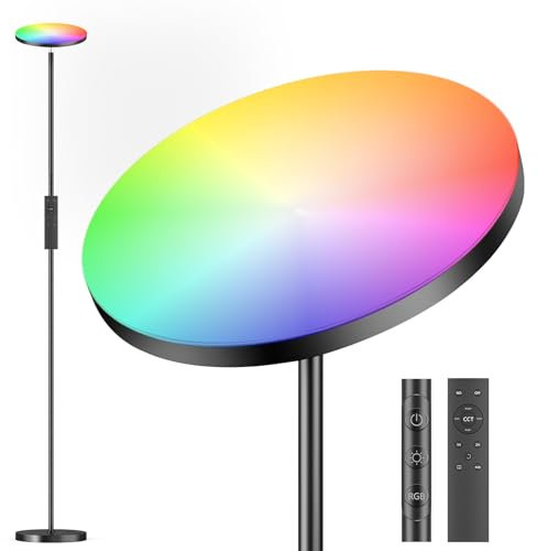 YICAIZI 42W Stehlampe Wohnzimmer - 4200LM Deckenfluter mit Leselampe, LED Stehlampe Dimmbare mit 2700K-6500K Farbtemperatu, Moderne Standleuchte mit Fernbedienung & Touch-Steuerung (36W RGB)