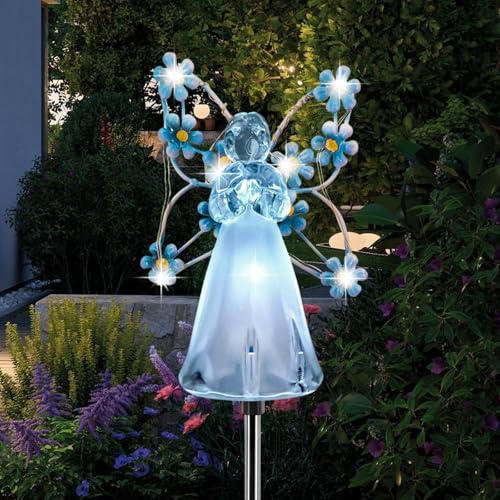 AVEKI Solar Lights Outdoor, 1 Pack Blue Angel Solar Garden Stake Lights | LED Waterproof Angel Landscape Lamp for Garden Yard Path Grave Cemetery Decorations, Memorial Gift Sympathy Gift