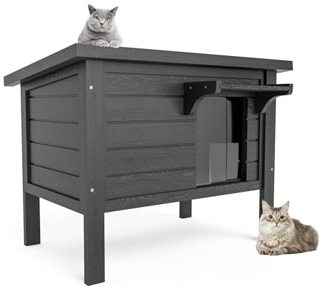Puecrof Mini Outdoor Cat House, Weatherproof Cat Shelter with Full Insulation, Made of FSC-Certified Fir Wood