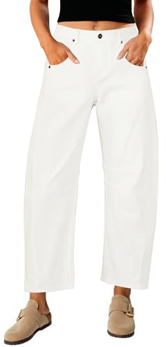 Vetinee Jeans Bianchi Donna Jeans Donna Vita Alta Larghi Bianco Creme Taglia Medium: EU 38-40