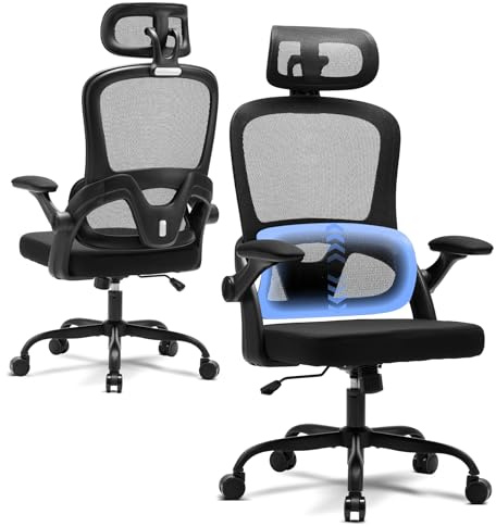 Magic Life Silla de Oficina Ergonómica con Soporte Lumbar, Asiento de Malla Rebotante, Respaldo Transpirable y Reposabrazos 3D, Altura Ajustable para Oficina en Casa (Negro)