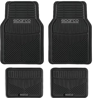 Sparco Tappetini universali per auto ritagliabili neri 4 pezzi, Amazon Exclusive, PVC resistente, facili da installare, antiscivolo e lavabili