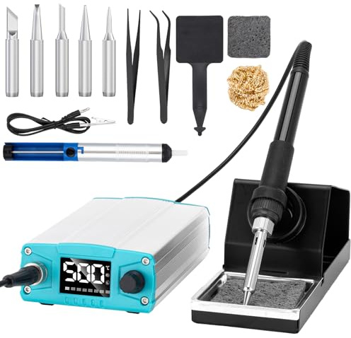 Lötstation,Lötkolben Set 75W,100°C-480°C Einstellbare Temperatur, Soldering Station Mit Schlafmodus, LED-Anzeige,5 Zusätzliche Lötspitzen,Entlötpumpe,Spitzenreiniger,2 ESD-Sichere Pinzette