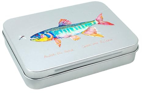 Haodream Caja de metal para cebo de pesca con mosca, caja organizadora para pesca con mosca, cebo al aire libre, accesorios de herramientas, almacenamiento duradero y caja organizadora para pesca con