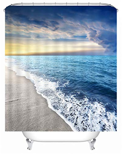 Xlabor Strand Motiv Duschvorhang Wasserdicht Stoff Anti-Schimmel inkl. 12 Duschvorhangringe Waschbar Badewannevorhang 180x200cm Muster-C