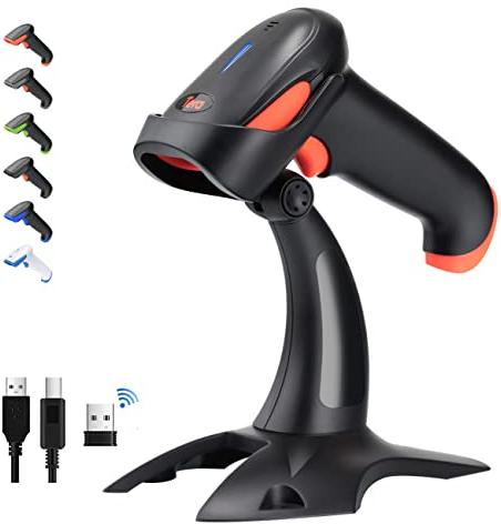 Tera Barcode Scanner 2D 1D 3 in 1 Barcodescanner Wireless 2.4 GHz/Bluetooth/USB Kabelgebunden Strichcode Scanner mit 2000mAh Akku /2M Kabel/Super Stabiler Ständer, HW0002