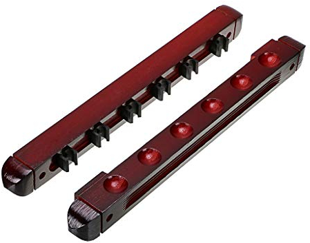 IGNPION Ein Set Pool Cue Rack Wandhalterung Stick Rack Holz Billard Cue Halter Stand mit 6 Cue Clips für Billard Snooker Zubehör, Mahagoni