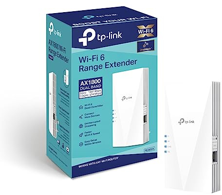 TP-Link RE600X WiFi 6 Extender Booster, AX1800 Dual Band Gigabit Mesh WiFi Range Extender, Wireless WiFi Booster, WiFi Repeater, Internet Booster, Intelligent Signal Light, Power Schedule, Easy Setup