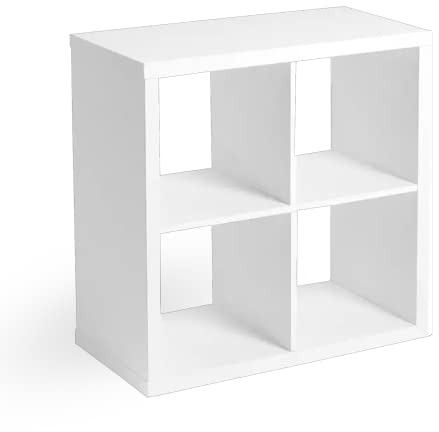 HSD KALLAX Shelving Unit White, Square Shelving Unit Large Storage Solution Perfect for Basket or Boxes, Cube Storage Unit, For Home, Office Furniture, Expedit Bookcase 4 Shelves, White, 77x77 CM