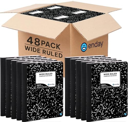 Composition Notebook Wide Ruled (48 Pack) - Marble Composition Notebook, Wide Ruled Composition Notebook, Composition Notebook Bulk, 100 Sheets Composition Books for School and Office, (Black Marble)
