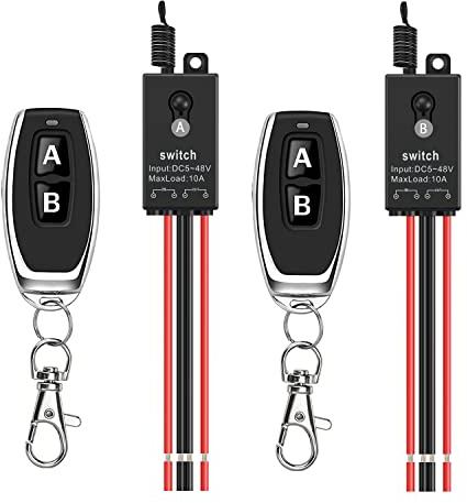 Meskliu 12v Remote Control Switch,2 Way Mini Wireless Switches,DC 12V/24V/48V/10A Relay with 328FT Long Range,Wireless RF Switch for Motor,Lamps,LED Lights,Fans(Normally Closed)