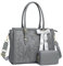 MOSISO Laptop Bag for Women, 15.6-16 inch PU Leather Tote Bag Compatible with MacBook, HP, Dell, Asus Notebook, Front Embossed Retro Hibiscus Computer Bag with Silk Scarf&Clutch Purse, Gray