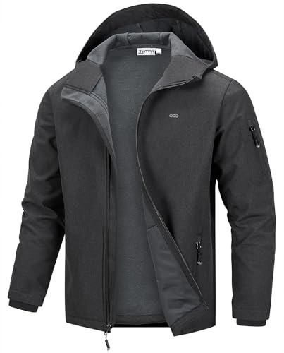 33,000ft Men's Waterproof Warm Softshell Jacket Lightweight Fleece Lining Jackets Hooded Rain Coat Windbreaker for Walking Hiking