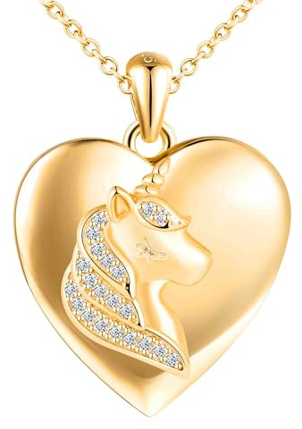MICSAVI Collana Unicorno Medaglione portafoto in Argento 925 per Donne, Ciondolo Cuore con Unicorno Zirconi, Catena 45+5cm Collana di Foto Personalizzata per Mamma Ragazze Fidanzata